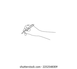 single line hand draw.
illustration of a hand holding a pen.
Icon symbol in simple terms.
doodle vector.