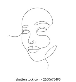 Single line hand drawn young woman portrait female beauty, minimalistic beautyfull girl face. Dynamic continuous one line graphic vector design. Black and white illustration