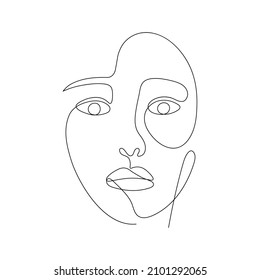 Una sola línea dibujada por una joven mujer retrata la belleza femenina, la belleza minimalista de la cara femenina. Diseño de vector gráfico continuo dinámico de una línea. Ilustración en blanco y negro