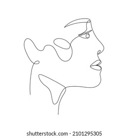 Single line hand drawn young woman portrait female beauty, minimalistic beautyfull girl face. Dynamic continuous one line graphic vector design. Black and white illustration