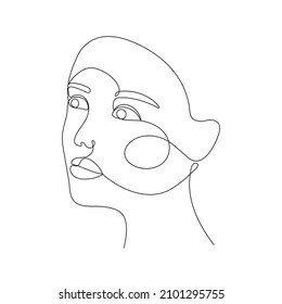 Una sola línea dibujada por una joven mujer retrata la belleza femenina, la belleza minimalista de la cara femenina. Diseño de vector gráfico continuo dinámico de una línea. Ilustración en blanco y negro