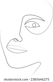 Single line hand drawn young woman portrait female beauty girl face continuous one line graphic