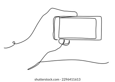 single line hand holding smartphone 
