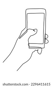 single line hand holding smartphone 
