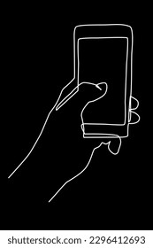 single line hand holding smartphone 
