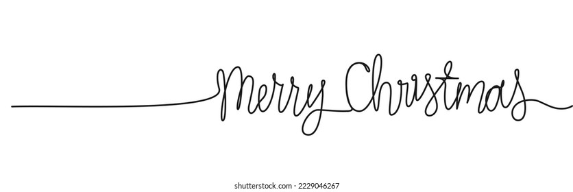 frase dibujada a mano de una sola línea MERRY CHRISTMAS aislada en blanco, ilustración vectorial de línea