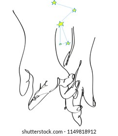 single line hands holding horoscope symbol