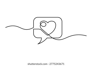 Single line heart chat bubble minimal vector love message continuous line art design