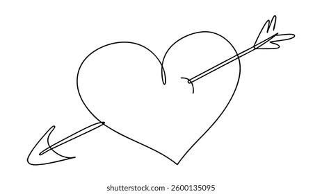 Single Line Heart Pierced Cupids Arrow Valentines Day Romance Love