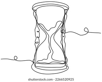 Single line hourglass on a white background. The concept of the minimalistic flow of time. Stock vector illustration with editable stroke.