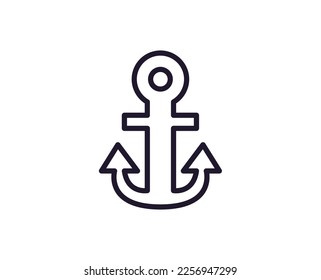 Single line icon of anchor on isolated white background. High quality editable stroke for mobile apps, web design, websites, online shops etc. 