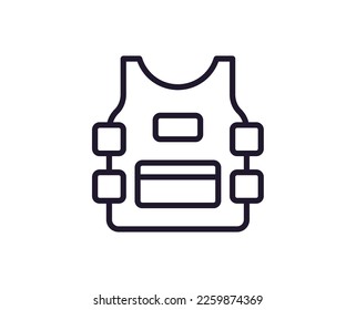 Single line icon of body armor on isolated white background. High quality editable stroke for mobile apps, web design, websites, online shops etc. 