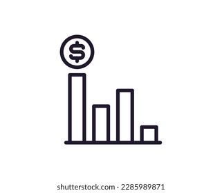 Single line icon of down on isolated white background. High quality editable stroke for mobile apps, web design, websites, online shops etc