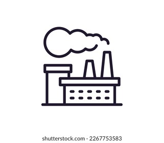 Single line icon of factory on isolated white background. High quality editable stroke for mobile apps, web design, websites, online shops etc. 