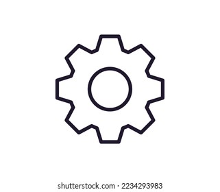 Single line icon of gear on isolated white background. High quality editable stroke for mobile apps, web design, websites, online shops etc. 
