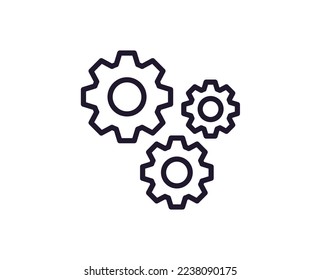 Single line icon of gear on isolated white background. High quality editable stroke for mobile apps, web design, websites, online shops etc. 