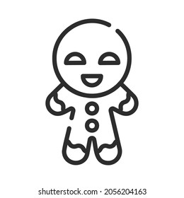 Single line icon of gingerbread man. High quality vector illustration for design, web sites, internet shops, online books etc. Editable stroke in trendy flat style isolated on white background 
