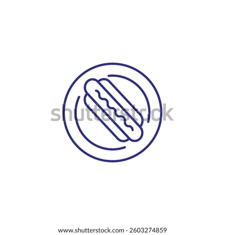 Single line icon of hot dog on plate in vector format.