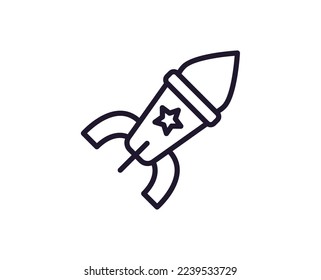 Single line icon of rocket bomb on isolated white background. High quality editable stroke for mobile apps, web design, websites, online shops etc. 