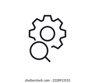 Single line icon of search gear on isolated white background. High quality editable stroke for mobile apps, web design, websites, online shops etc. 