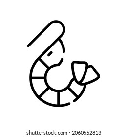 Single line icon of shrimp. High quality vector illustration for design, web sites, internet shops, online books etc. Editable stroke in trendy flat style isolated on white background 