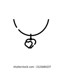 Single line icon, vector illustration. Image of a pendant in the form of two hearts on a chain. Suitable for social networks, websites, packaging and designs.