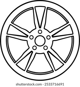 Ícone de roda de linha única em plano de fundo branco isolado.
