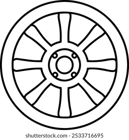Single line icon of wheel on isolated white background.