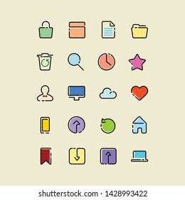 Single line icons set with some color detailing and accent