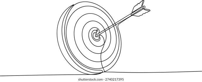 Single line illustration of arrow hitting target symbolizing goal achievement and focus
