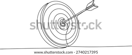 Single line illustration of arrow hitting target symbolizing goal achievement and focus