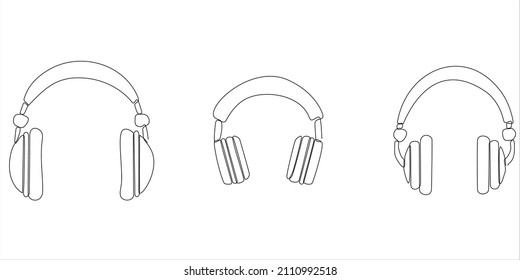 
single line image of headphones device speaker gadget continuous lineart design isolated on white background. Music elements for listening to songs and playlists.