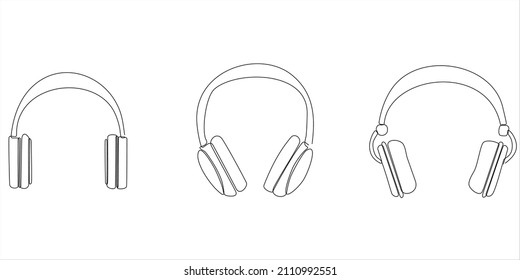 
imagen de una sola línea de auriculares dispositivo altavoz gadget diseño lineal continuo aislado en fondo blanco. Elementos musicales para escuchar canciones y listas de reproducción.