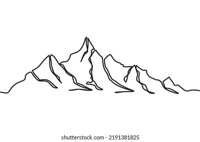 Single Line From Image Of Steep Rocky Mountain Peak. Vector Illustration Of Rugged Rocky Mountain Hard To Reach For Icon, Symbol, Logo, Emblem. Simple Line Linear Vector For Adventure And Camping.