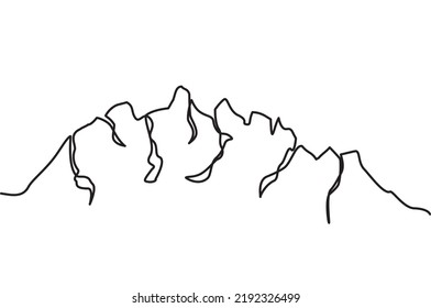 Single Line From Image Of Steep Rocky Mountain Peak. Vector Illustration Of Rugged Rocky Mountain Hard To Reach For Symbol, Icon, Logo, Emblem. Simple Line Linear Vector For Adventure And Camping.