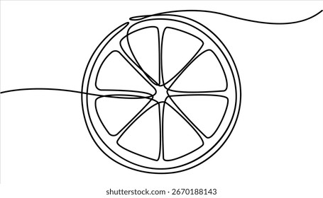 Einzeilige Zitronenfrucht Zeichnung weißer Hintergrund. Kontinuierliche einzeilige Zeichnung von Zitrone frische Sommerfrucht Vektorgrafik, einzeilige Zitrone Symbol. Zitronenfrucht durchgehende einzeilige Zeichnung.