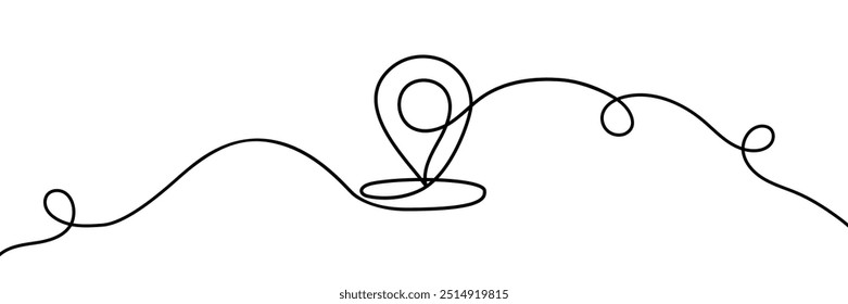 Single line map lineart symbol, location point. Pin location, geosignature editable line continuous drawing. Vector illustration for delivery services.