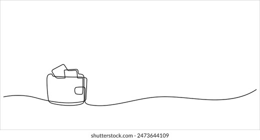 Single line money wallet. Side facing continuous line sketch. Finance banking profit system icon vector illustration.