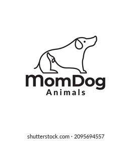 single line mother dog and puppies logo design vector graphic symbol icon sign illustration creative idea