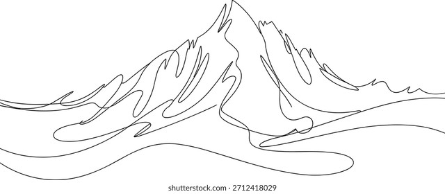 Línea única de un contorno de la línea de la cumbre del pico de la montaña