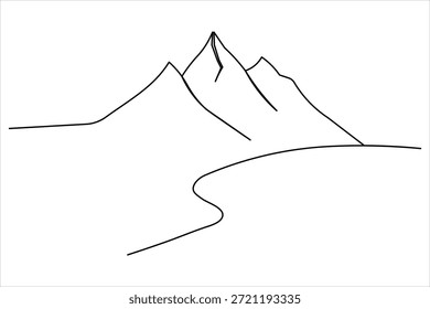 Ilustração de cumeeira e caminho de montanha de linha única, paisagem de linha contínua minimalista