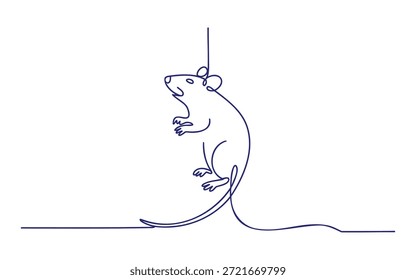 Una sola línea de un ratón colgando de su cola de una línea Horizontal