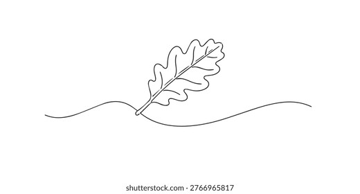 single line oak leaf.continuous line drawing of detailed oak leaf with natural curves.nature and botanical concept.one line vector illustration.
