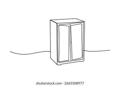 Linha única contorno uma porta dupla guarda-roupa um armário móveis