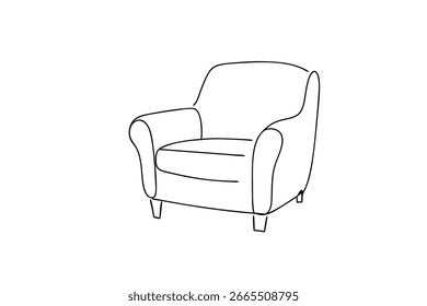 Línea de contorno simple que dibuja un cómodo sillón y muebles