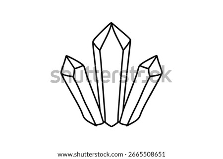 Single line outline drawing three pointed crystals mineral rock