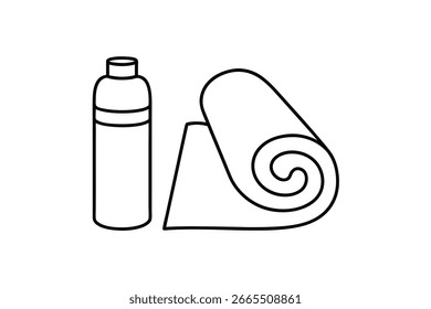 Línea de contorno simple de una botella de spray rolled toalla contenedor líquido
