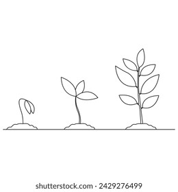 Single Line Plant Growth Processing on pot illustration