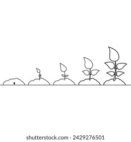 Single Line Plant Growth Processing on pot illustration