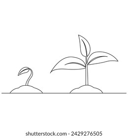 Single Line Plant Growth Processing on pot illustration